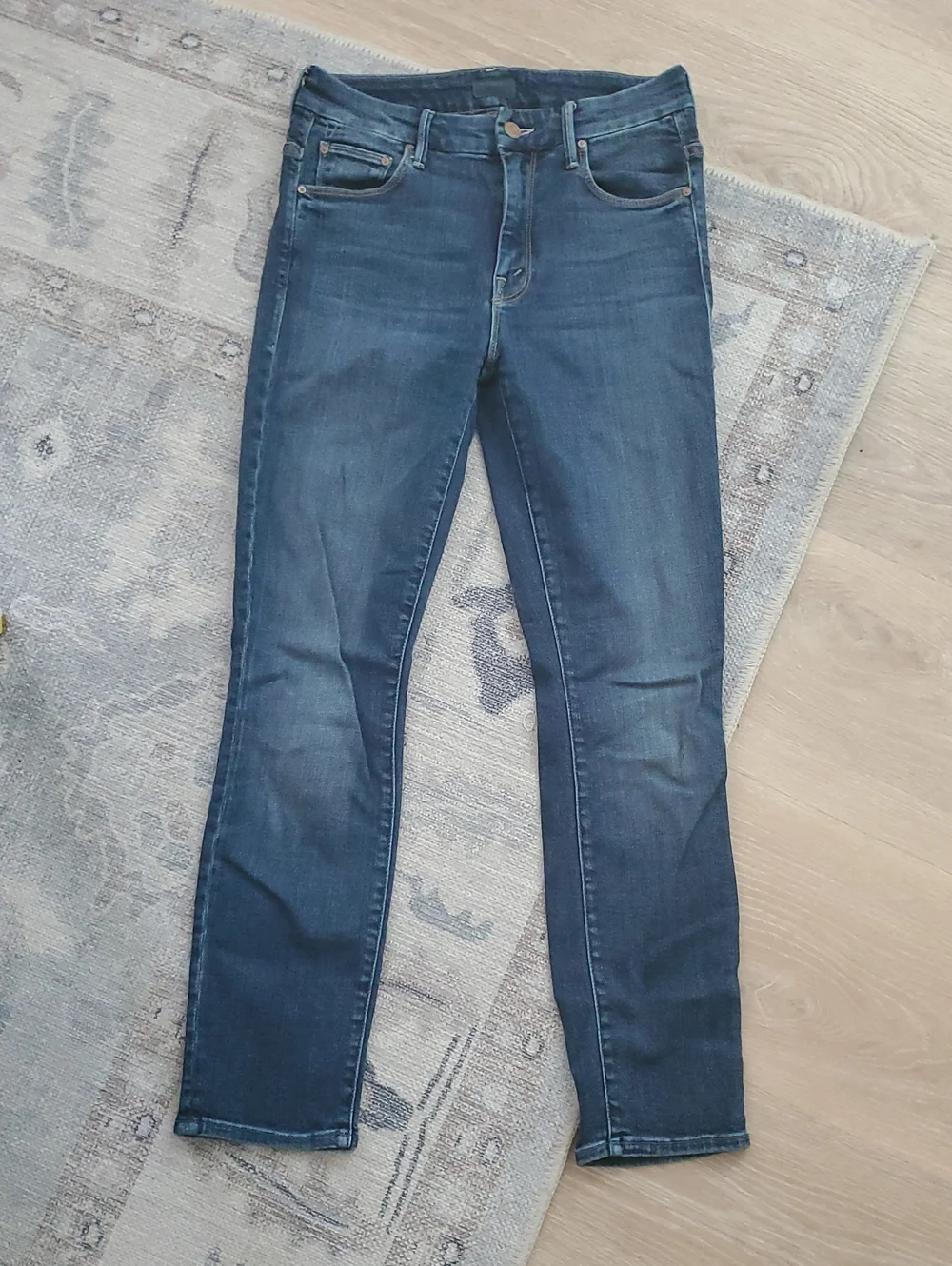 Mother High Waisted Looker Crop Pardon My French Blue Soft Stretch Jeans Sz25